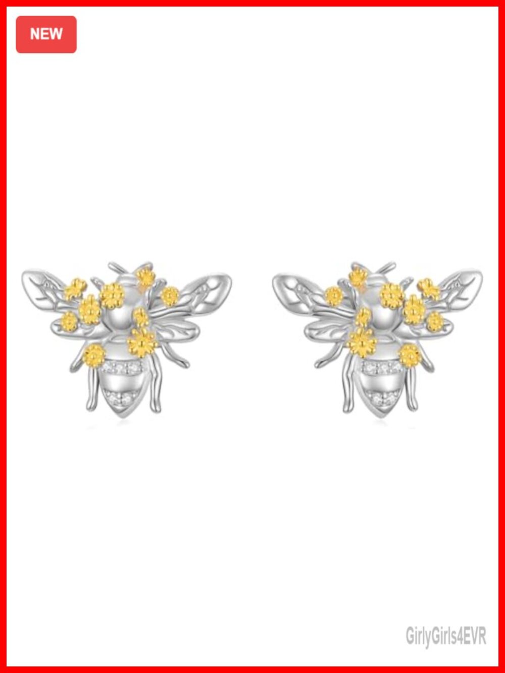 925 Sterling Silver Honeybee Stud Earrings with Lab Grown Diamond
